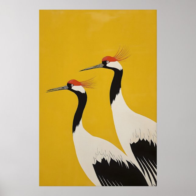Impressão Artística de Grous Japoneses Coroa Verme (Frente)