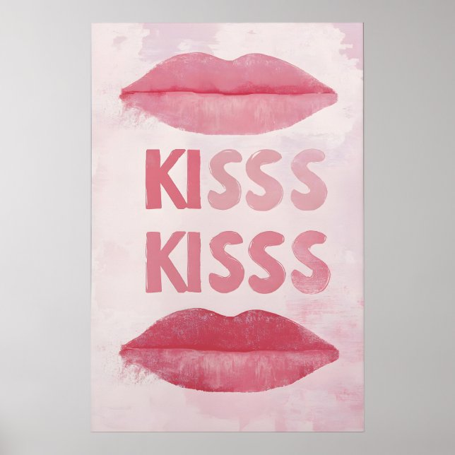 Impressão artística de lábios cor-de-rosa Cartaz r (Frente)