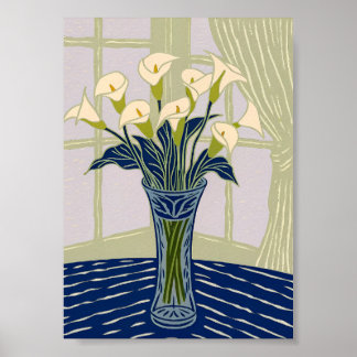 Impressão Artística de Lírios Calla Brancos Elegan