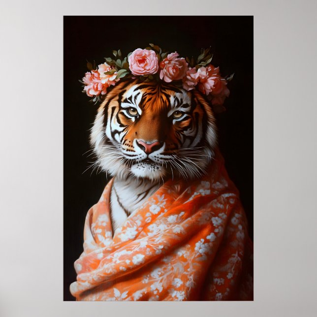 Impressão Artística de Tigre Botânico, Animal Alte (Frente)