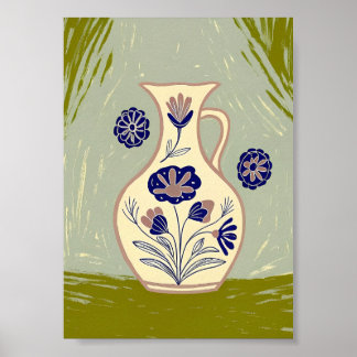 Impressão Artística de Vaso de Flores Artesanal Me