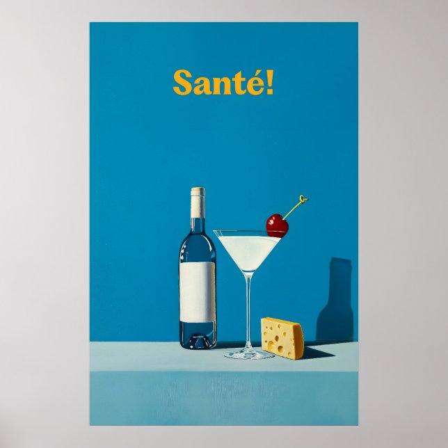 Impressão artística de vinho e queijo Martini Cock (Frente)