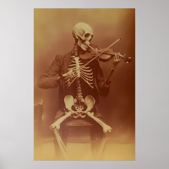 Impressão artística de violinista esqueleto Vintag (Frente)