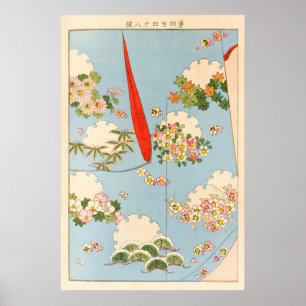Impressão Artística Floral Japonesa Paisagem Kimon