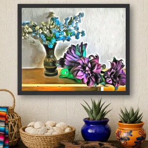 Impressão Artística Floral Mexicana de Seda e Casc