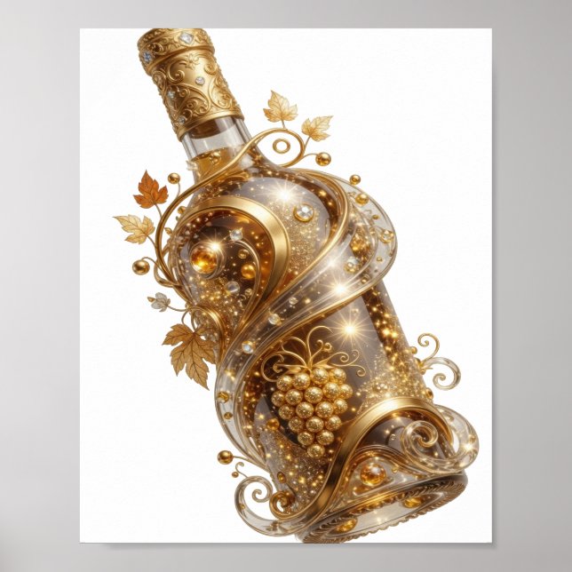 Impressão Artística Garrafa de Vinho Dourada em Pr (Frente)