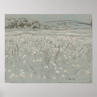 Impressão artística vintage de campo de flores bra