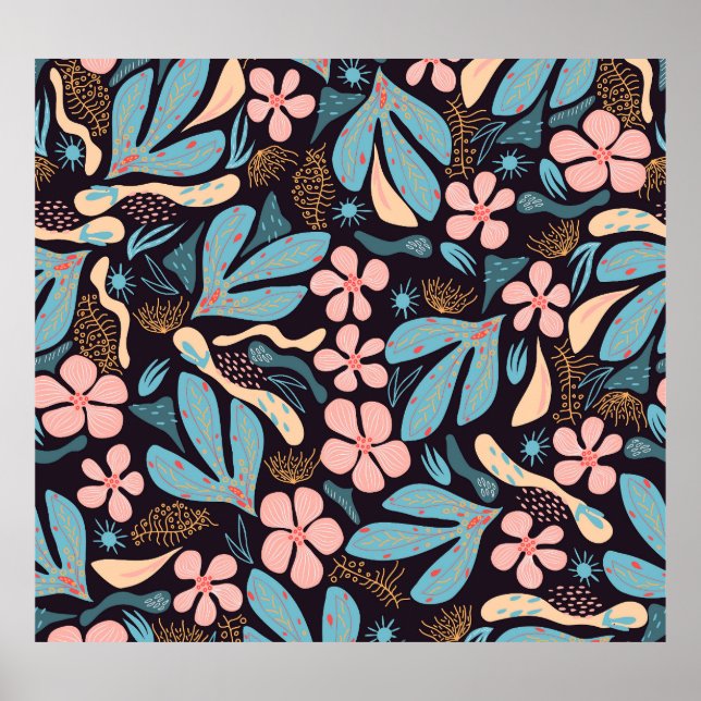 Impressão Azul Coral Azul Floral Escuro (Frente)