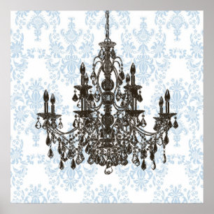 Impressão azul da arte da parede do candelabro do