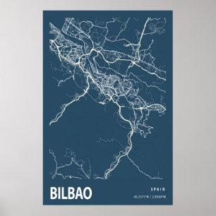 Impressão Azul de Mapa da Cidade de Bilbau Espanh
