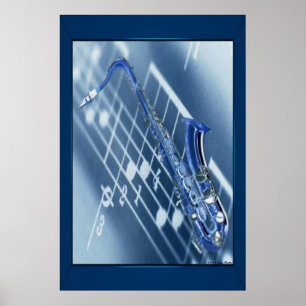 Impressão azul do saxofone