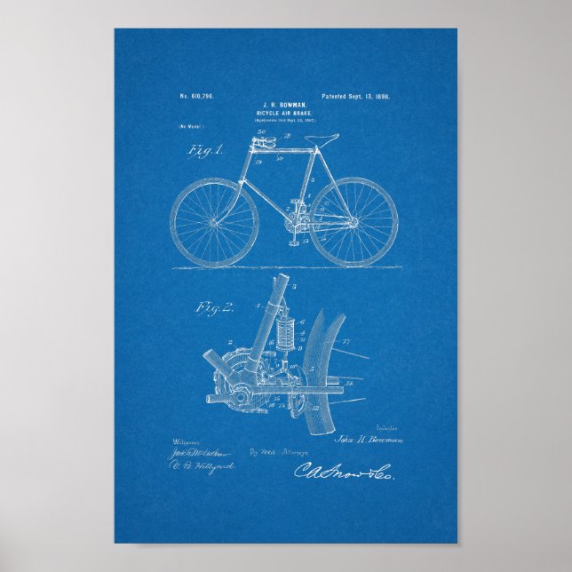 impressão Blueprint da Bicicleta de 1898 (Frente)