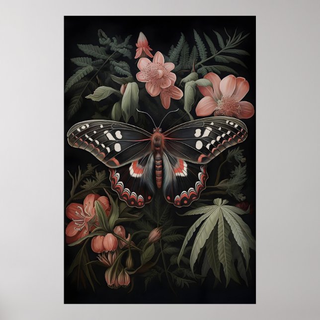 Impressão Botânica de Borboleta, Mariposa Dark Aca (Frente)