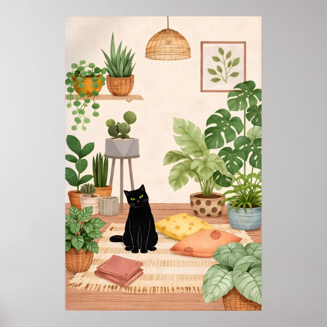 Impressão Botânica de Gato Preto, Parede de Planta (Frente)