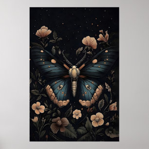 Impressão Botânica de Mariposa Azul, Arte de Pared