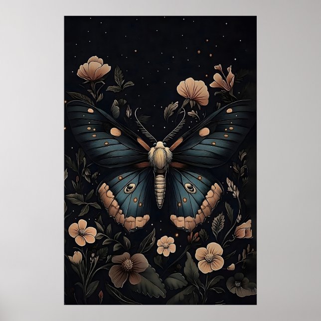 Impressão Botânica de Mariposa Azul, Arte de Pared (Frente)