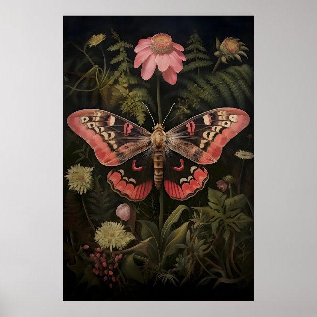 Impressão Botânica de Mariposa Rosa, Borboleta Dar (Frente)