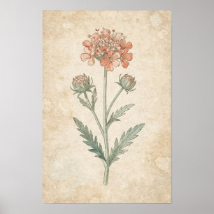 Impressão Botânica de Scabiosa   Estudo de Flor Ro