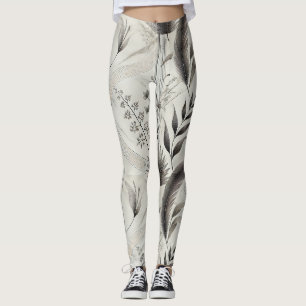 Impressão botânico Elegante Leggings de Alto-Waist