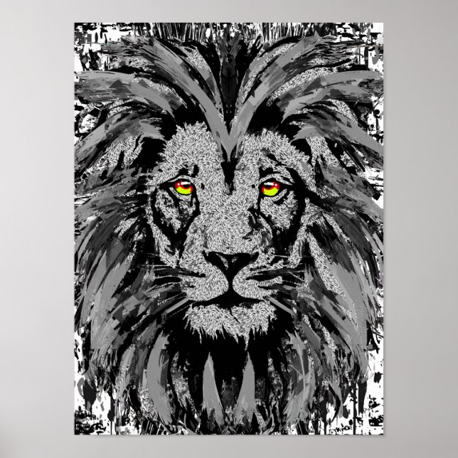 Impressão cinza da Cabeça de Leão da Poster - Post (Frente)