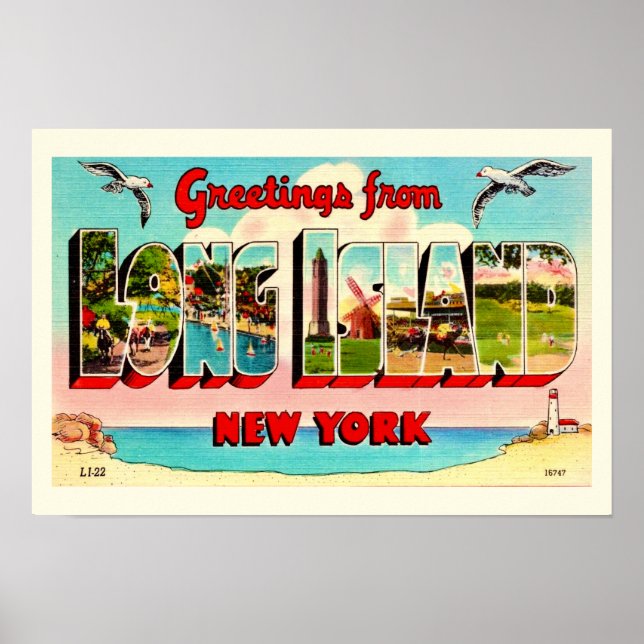 Impressão Colorida de Postal de Long Island (Frente)