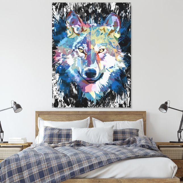 Impressão Colorida do Lobo | Wolf Head Art Impress (Insitu(Quarto))