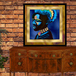 Impressão Colorida Pop Art African Man 2<br><div class="desc">Tela elegante impressa com gráficos de um belo tiro na cabeça de um homem africano,  feito em uma folha falsa de estilo pop azul e dourado. Aditamento adorável à decoração do seu quarto.</div>