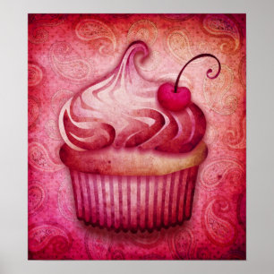 impressão cor-de-rosa das canvas do cupcake de