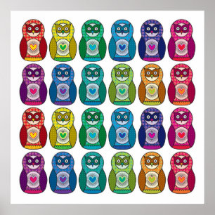 Impressão - coruja bonito de Matryoshka do