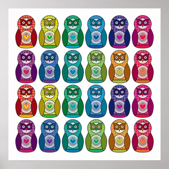 Impressão - Cute Rainbow Matryoshka Owl (Frente)
