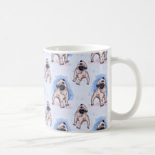 Impressão da aguarela, cão do Pug, uma caneca do