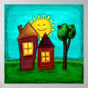 Impressão da arte, casas felizes