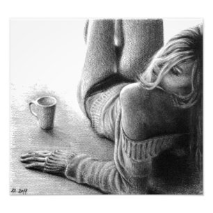 Impressão da foto da grafite da mulher e do café