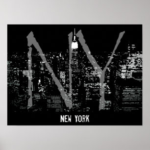 Impressão da noite de New York da arquitectura da