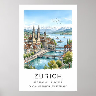Impressão da Paisagem Urbana de Zurique Ilustração