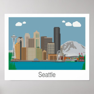 Impressão da skyline de Seattle, Washington -