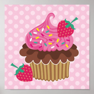 Impressão das canvas do cupcake da morango & do