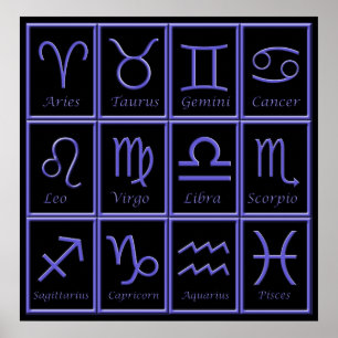 Impressão de 12 placas roxas zodiacas