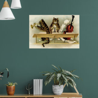 impressão de 3 Vintage Adorable Musical Cats