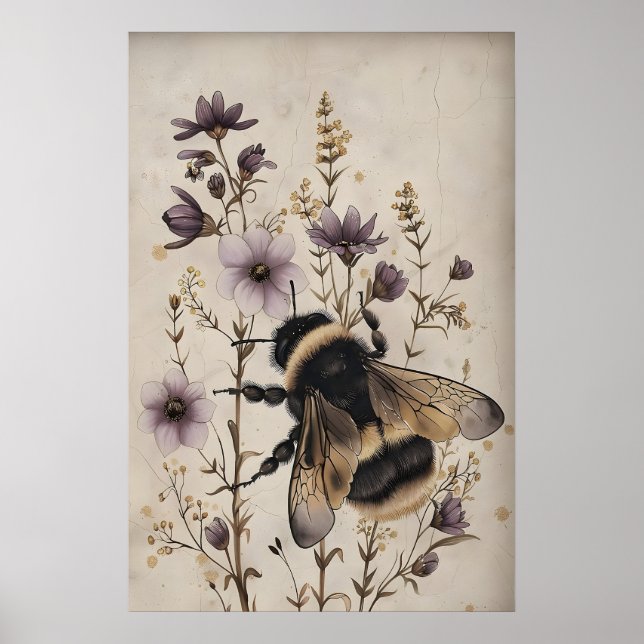 Impressão de Abelha Floral, Arte de Parede Dark Ac (Frente)