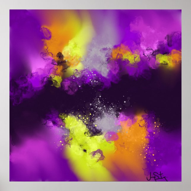 Impressão de Abstrato de Arte Amarelo Violeta Roxo (Frente)