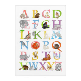 Impressão de acrílico animal ABC para quarto de be