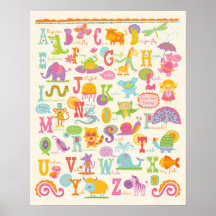 Impressão de alfabeto animal ABC para quarto de me