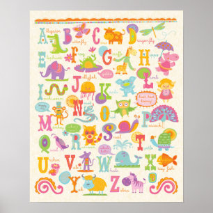 Impressão de alfabeto animal ABC para quarto de me