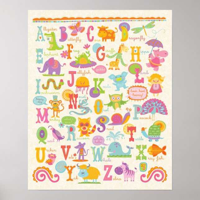 Impressão de alfabeto animal ABC para quarto de me (Frente)