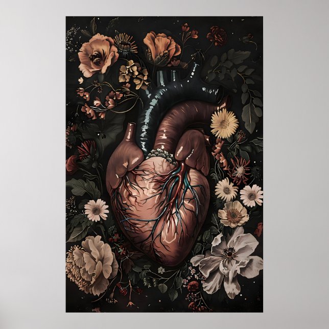Impressão de Anatomia do Coração Floral, Poster Mé (Frente)