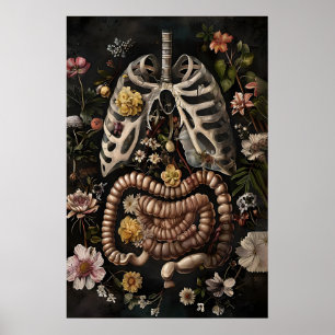 Impressão de Anatomia do Intestino Floral, Gótico 
