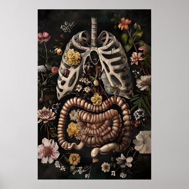 Impressão de Anatomia do Intestino Floral, Gótico  (Frente)