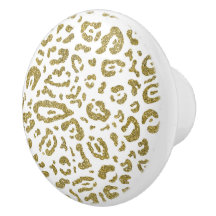 Impressão de animal Glitter dourado Branco Cheetah