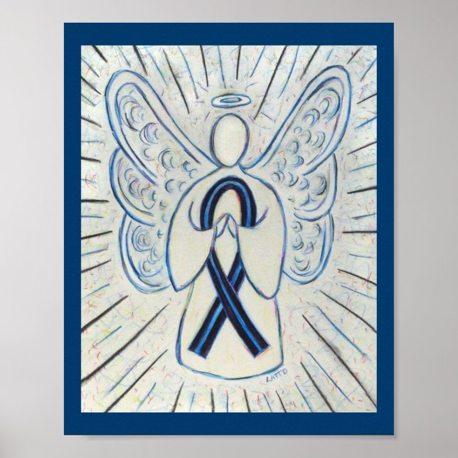 Impressão de anjo de fita de consciência azul e pr (Frente)